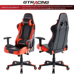 GTRACING Gaming Chair Racing Office Computer Game Chair Ergonomic Backrest and Seat Height Adjustment Recliner Swivel Rocker with Headrest and Lumbar Pillow E-Sports Chair Red