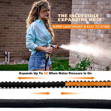 Load image into Gallery viewer, 50ft Expandable Garden hose with 8 pattern hose nozzle - 3/4’’ Solid Brass Fittings with Protective Washer No leak &amp; Rust - Portable Storage Bag Easy Carry and Use
