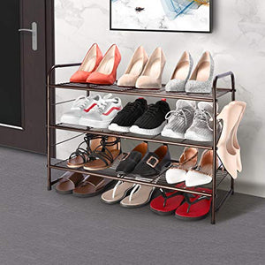 Simple Trending 3-Tier Stackable Shoe Rack, Expandable & Adjustable Shoe Shelf Storage Organizer, Wire Grid, Bronze