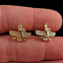 Load image into Gallery viewer, 18K Gold Pt Farvahar Iranian Persian Farsi Farohar Earring Iran Persia Pahlavi Gift (Push Back)

