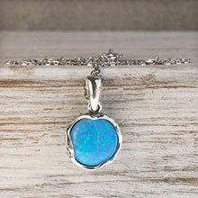 Load image into Gallery viewer, 925 Sterling Silver Blue Opal Necklace - Dainty 12mm Round Opal Gemstone Pendant, October Birthstone, Delicate Handmade Vintage Jewelry for Classy Women
