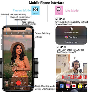 Selfie Stick,Prosvet 360° Rotation Auto Face&Object Tracking Live Broadcast Streaming Smart Shooting Camera Phone Mount,Cature 360°Camera Men Selfie Mount Auto Countdown for All Cellphone(Black)