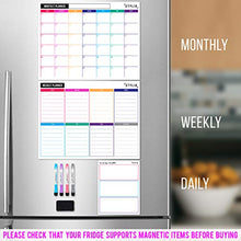 Load image into Gallery viewer, STYLIO Dry Erase Calendar Whiteboard. Set of 3 Magnetic Calendars for Refrigerator: Monthly, Weekly Organizer &amp; Daily Notepad. Wall &amp; Fridge Family Calendar. 4 Fine Point Markers &amp; Eraser Included
