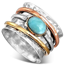 Load image into Gallery viewer, Boho-Magic 925 Sterling Silver Spinner Larimar Ring for Women with Copper and Brass Fidget Rings Bands (10)
