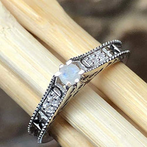 Genuine Rainbow Moonstone 925 Solid Sterling Silver Engagement Ring Size 7, 7.75, 8, 8.75, 9