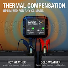 Load image into Gallery viewer, NOCO GENIUS2X2, 2-Bank, 4-Amp (2-Amp Per Bank) Fully-Automatic Smart Charger, 6V and 12V Battery Charger, Battery Maintainer, and Battery Desulfator with Temperature Compensation

