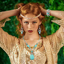 Load image into Gallery viewer, Hicarer 3 Pieces Bohemian Turquoise Set Turquoise Pendant Necklace, Vintage Turquoise Dangle Earrings, Stretchable Turquoise Bracelet for Women Statement Boho Jewelry Set
