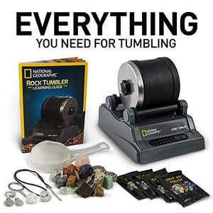 NATIONAL GEOGRAPHIC Hobby Rock Tumbler Kit - Includes Rough Gemstones, 4 Polishing Grits, Jewelry Fastenings, Learning Guide, Great Stem Science Kit