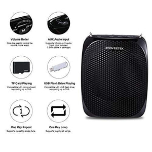 Zoweetek Portable Rechargeable Mini Voice Amplifier with Wired Microphone Headset and Waistband, Supports MP3 Format Audio for Teachers, Singing, Coaches, Training, Presentation, Tour Guide