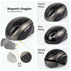 Shinmax Bike Helmet, Bicycle Helmet Men/Women CPSC Safety Standard with Detachable Magnetic Goggles Adjustable for Adult Road/Biking/Mountain Cycling Helmet BC-001 Bonus with Carrying Bag