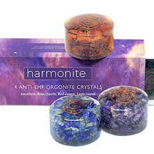 Load image into Gallery viewer, 4 Handmade Crystals and Healing Stones, 5G emf Protection and Stress Relief Gift Set. Orgonite Amethyst, Red Jasper, Rose Quartz, Lapis Lazuli Meditation, Relaxation and Restful Sleep Healing Crystals
