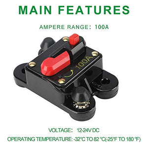 100 Amp Circuit Breaker - JOYHO 12-24V DC Circuit Breaker with Manual Reset Waterproof Fuse Holder for Marine RV Car Audio and Home Solar System Amps Protection