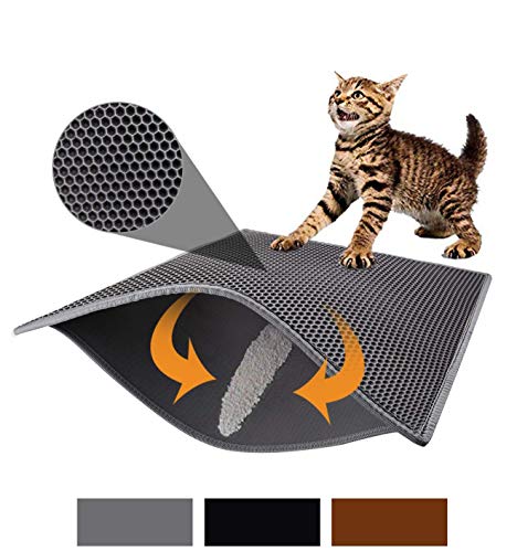 Pieviev Cat Litter Mat Double Layer Waterproof Urine Proof Trapping Mat (30''X24'', Grey)