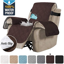 Load image into Gallery viewer, H.VERSAILTEX 100% Waterproof Quilted Recliner Chair Cover Recliner Cover Recliner Slipcover for Living Room, Secure with Elastic Strap and Non Slip Puppy Paw Silicone Backing (Standard, Brown)
