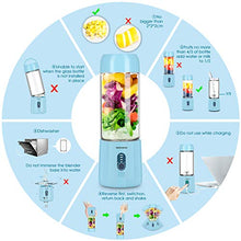 Load image into Gallery viewer, Portable Smoothie Blender, REDMOND USB Rechargeable Blender 4000mAh with 480ml Glass Travel Bottle, 6 Stainless Steel Blades, Battery Indicator for Shakes and Smoothies Outdoor (Baby Blue)
