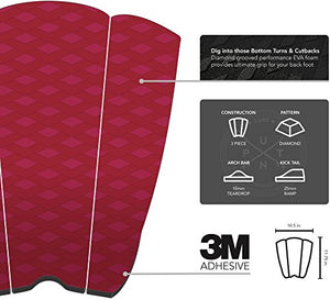 Surfboard Traction Pad - 3 Piece Surf Board & Skimboard Stomp Foot Pads w/Arch Bar - Superb Kick Tail Deck Grip - Fit for Longboard, Shortboard, Fish Board & Skim Board - Premium & Strong 3M Adhesive