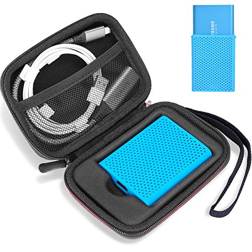 ProCase Shockproof Carrying Case + Silicone Cover Combo for Samsung T5 / T3 Portable 250GB 500GB 1TB 2TB SSD USB 3.1 External Solid State Drives, Protective Hard EVA Storage Case Bag -Black