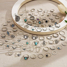 Load image into Gallery viewer, 82 Pcs Vintage Silver Knuckle Rings Set for Women, Bohemian Stackable Joint Finger Rings, Retro Stone Crystal Stacking Midi Rings Pack
