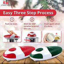 Load image into Gallery viewer, Kitchen Mama Electric Can Opener V2 Christmas Color Edition: Upgraded Blade Opens Any Can Shape - No Sharp Edge, Food-Safe, Handy with Lid Lift, Battery Operated &amp; Handheld (Bundle Red &amp; Army Green)
