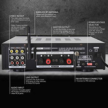 Load image into Gallery viewer, Wireless Bluetooth Power Amplifier System - 200W Dual Channel Sound Audio Stereo Receiver w/ USB, AUX, MIC IN w/ Echo, Radio - For Home Theater Entertainment via RCA, Studio Use - Pyle PDA65BU,Black
