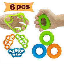 Load image into Gallery viewer, Hand Grip Strengthener, Finger Exerciser, Grip Strength Trainer (6 PCS)*New Material*Forearm Grip Workout, Finger Stretcher, Relieve Wrist Pain, Carpal Tunnel, Trigger Finger, Mallet Finger and More.

