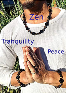 AURAS BY OSIRIS - Tigers Eye Necklace and Bracelet Set - Onyx Hematite - Incredibly Strong Magnetic Clasp - Confidence - Protection - Bead Bracelet For Men and Women