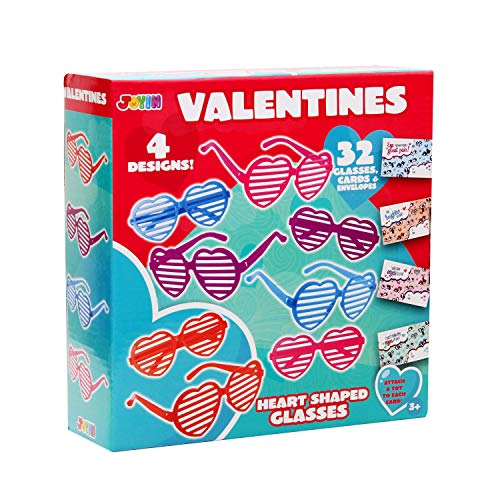 32 Valentines Day Shade Glasses for Kids & Gift Cards with Heart Shaped Shutter Valentine Party Favor, Valentine's Classroom Exchange, Classroom Prize Supplies, Valentine’s Greeting Cards