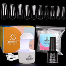 Load image into Gallery viewer, Beetles 2Pcs 15ml No Wipe Gel Top Coat and Base Coat Set with Nail Tips and Glue Gel Kit, LED Lamp DIY Nail Art Acrylic Nail Kit
