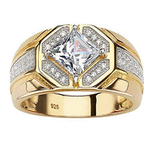 Load image into Gallery viewer, Men's 14K Yellow Gold over Sterling Silver Square Cut Cubic Zirconia Octagon Ring Size 13
