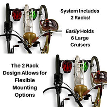 Load image into Gallery viewer, Koova Wall Mount Bike Storage Rack Garage Hanger for 6 Bicycles + Helmets | Fits All Bikes Even Large Cruisers/Big Tire Mountain Bikes | Heavy Duty Powder Coated Steel | Made in USA (6 Bike Rack)
