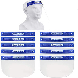 2 Pack | 5 Pack | 10 Pack Safety Face Shield, All-Round Protection Headband with Clear Anti-Fog Lens, Lightweight Transparent Shield with Stretchy Elastic Band (10)