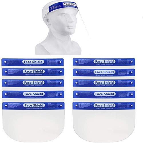 2 Pack | 5 Pack | 10 Pack Safety Face Shield, All-Round Protection Headband with Clear Anti-Fog Lens, Lightweight Transparent Shield with Stretchy Elastic Band (10)