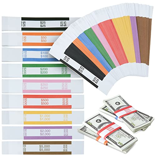300 Pack Money Bands for Cash, Self-Adhesive Currency Straps for Bill Wrappers, 9 Standard Colors (7.75 x 1.25 In)