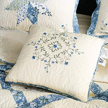 Load image into Gallery viewer, KASENTEX Luxurious Patchwork Bedspread Embroidery Cushion 100% Cotton Pillow Machine Washable(Blue, 18x18in)
