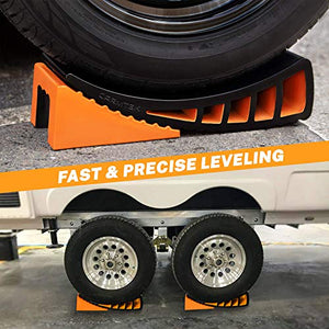CARMTEK Camper Leveler Kit - Curved RV Levelers with Camper Wheel Chocks for Travel Trailers | Faster Camper Leveling Than RV Leveling Blocks (2 Pack)
