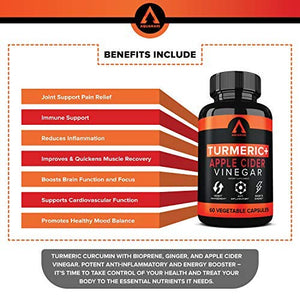 Turmeric Curcumin Capsules Bioperine 1650mg Supplements with Apple Cider Vinegar Black Pepper Ginger Extract, Tumeric Organic Powder Pills, Premium Joint & Healthy Inflammatory Support (2-Pack)