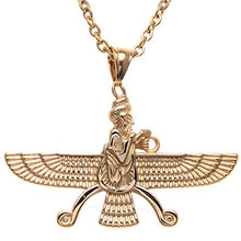 Load image into Gallery viewer, Asoodehdelan Large Double Sided Gold Pt Farvahar Necklace Iranian Gift Persian Iran Faravahar (18&quot; Chain)
