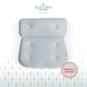 Blue Coast Collection–Bath Pillow for Tub with Konjac Sponge–Large Size for Bathtub, Hot Tub, Jacuzzi, and Home Spa–Non-slip Luxury Support for Head, Neck, Back and Shoulders, 6 Strong Suction Cups