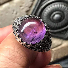Load image into Gallery viewer, Natural Cabochan Amethyst 925 Solid Sterling Silver Men's Ring Size 9, 9.75, 10, 11, 11.75, 12, 13

