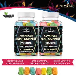 New Age Naturals Advanced Hemp Big Gummies 9000mg - Night Time Aid and Reduce Inflammation - Calming Strength Gummy for Adults - Natural Hemp Oil Infused Gummies (180 Gummies)