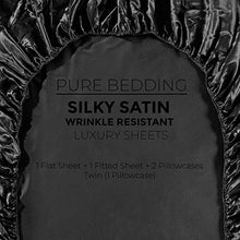 Load image into Gallery viewer, Satin Sheets Queen [4-Piece, Black] Hotel Luxury Silky Bed Sheets - Extra Soft 1800 Microfiber Sheet Set, Wrinkle, Fade, Stain Resistant - Deep Pocket Fitted Sheet, Flat Sheet, Pillow Cases
