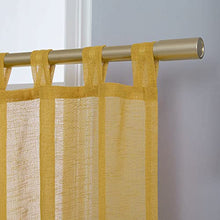 Load image into Gallery viewer, KOUFALL Gold Curtains 108 Inches Long for Patio Sliding Glass Door Outdoor 2 Panels Set Tab Top Extra Long Linen Look Textured Semi Sheer Mustard Yellow Drapes for Living Room 52x108 Inch Length 9 Ft
