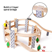 Load image into Gallery viewer, SainSmart Jr. Wooden Train Set Toy with Rail High Level Part, 50 PCS Flyover Overpass Wooden Train Playset with 5 Magnetic Train Cars for Toddlers
