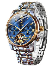 Load image into Gallery viewer, Men Watch Blue Automatic Easy Reader Moon Phase Mechanical Dress Luxury Wristwatch Stainless Steel Waterproof Luminous Date Gold
