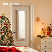 Load image into Gallery viewer, SONGMICS 6 LEDs Mirror Jewelry Cabinet, 47.2"H Lockable Wall/Door Mounted Jewelry Armoire Organizer with Mirror, 2 Drawers, White UJJC93W
