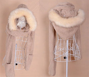 Lucky Beth Winter Warm Women Hoodie Hat/Scarf/Gloves Set Soft Plush Thick Warm Hat