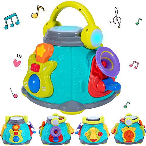 iPlay, iLearn Baby Music Activity Cube Play Center, Kids Karaoke Singing Sensory Toys, Lights Sounds, Guitar Drum Microphone Trumpet Gift for 12 18 Months, 1 2 3 Year Olds, Infants Toddlers Girls Boys
