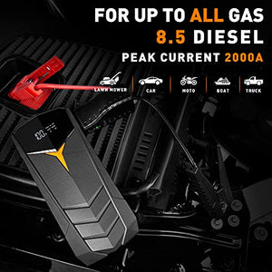 Car Jump Starter, SUNPOW 2000A Peak 20000mAh Lithium Jump Starter Pack(Up to All Gas and 8.5L Diesel),12V Battery Booster for Cars, Trucks, SUV, Portable Power Pack with LCD Screen & LED Light