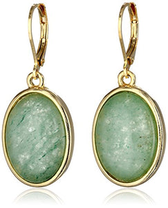 1928 Jewelry "Semi-Precious Collection" 14k Gold Dipped Aventurine Oval Drop Earrings
