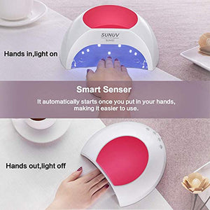 Gel UV Nail Lamp, SUNUV 48W UV LED Nail Dryer Light for Gel Nails Polish Manicure Professional Salon Curing Lamp with 4 Timer Setting Sensor(one Pink pad)